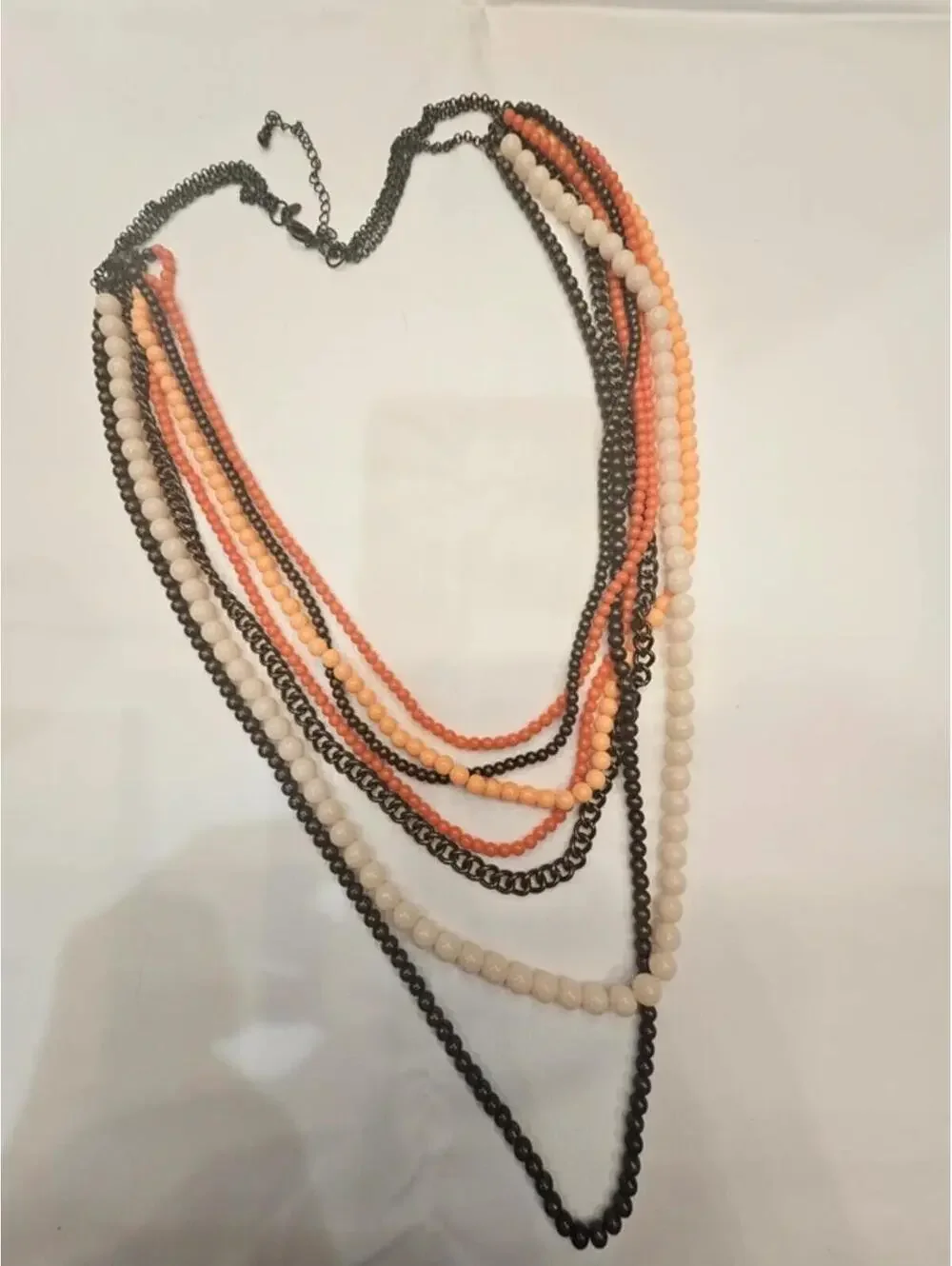 Premier Designs Orange, Cream & Black Multi-Strand Beaded Necklace